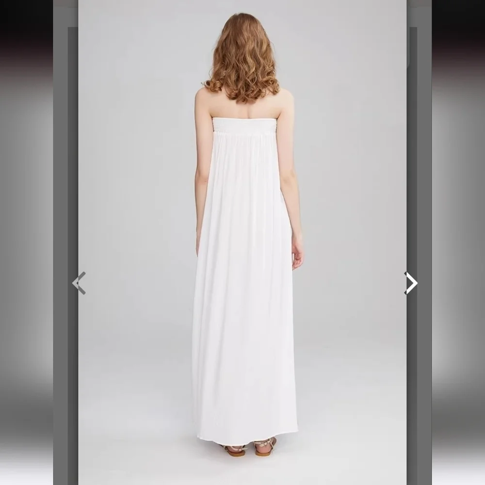 Chic White and Blue Strapless Maxi Dress - Picture 8 of 16